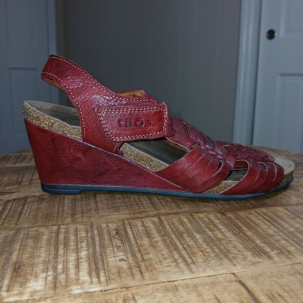 Taos Red Leather Woven Wedge Sandals Huarache Strappy Comfort Shoes EU 39 US 8 - Picture 5 of 16